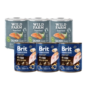 Brit Premium by Nature Ryba s rybí kůží 3x800g + WILD FARM Superfood Losos 3x800g