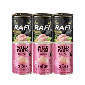 RAFI Cat Adult + WILD FARM Paštika s kuřecím masem 6x400g